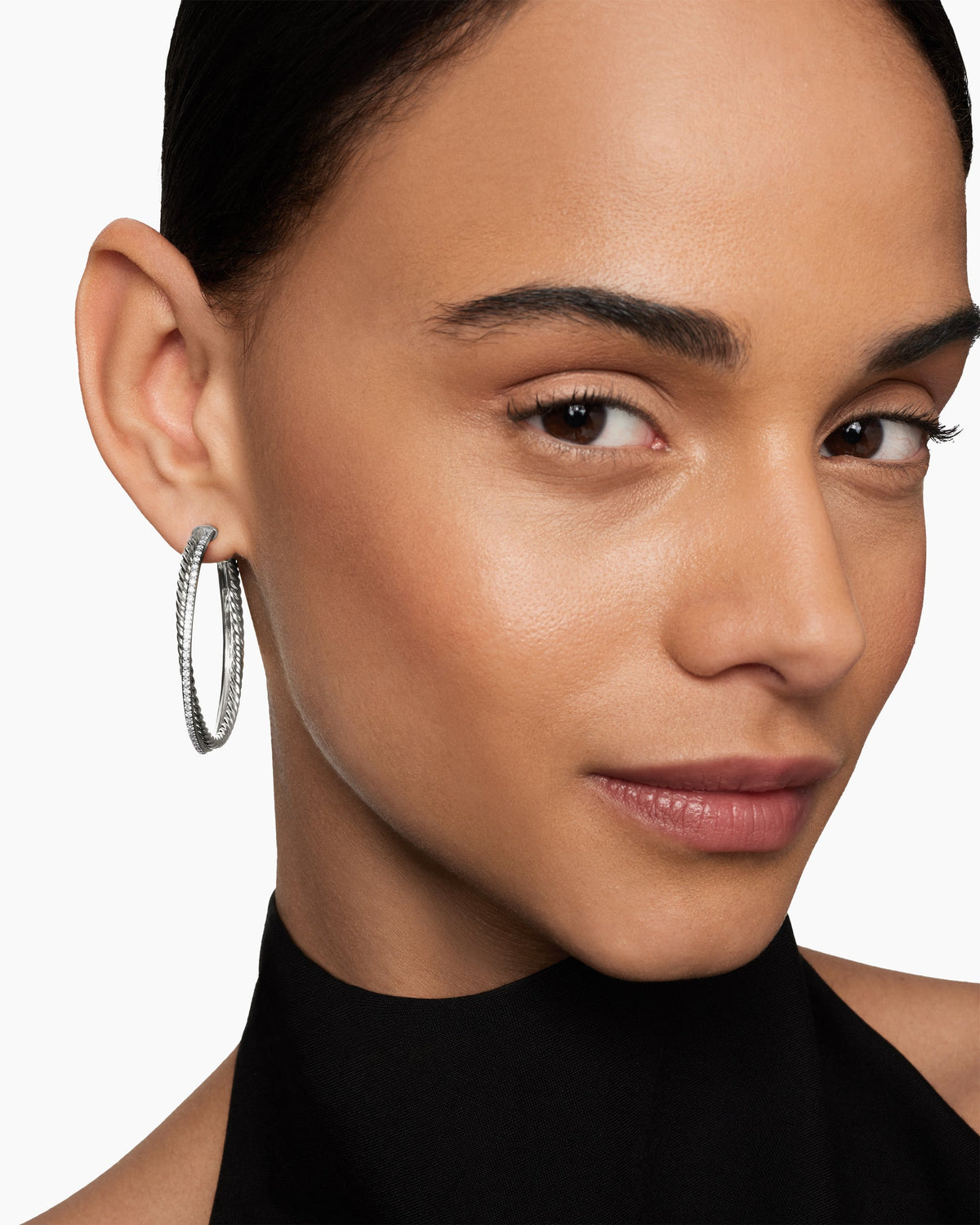 David Yurman Crossover Hoop Earrings in Sterling Silver with Diamonds, 44mm David Yurman Women’s