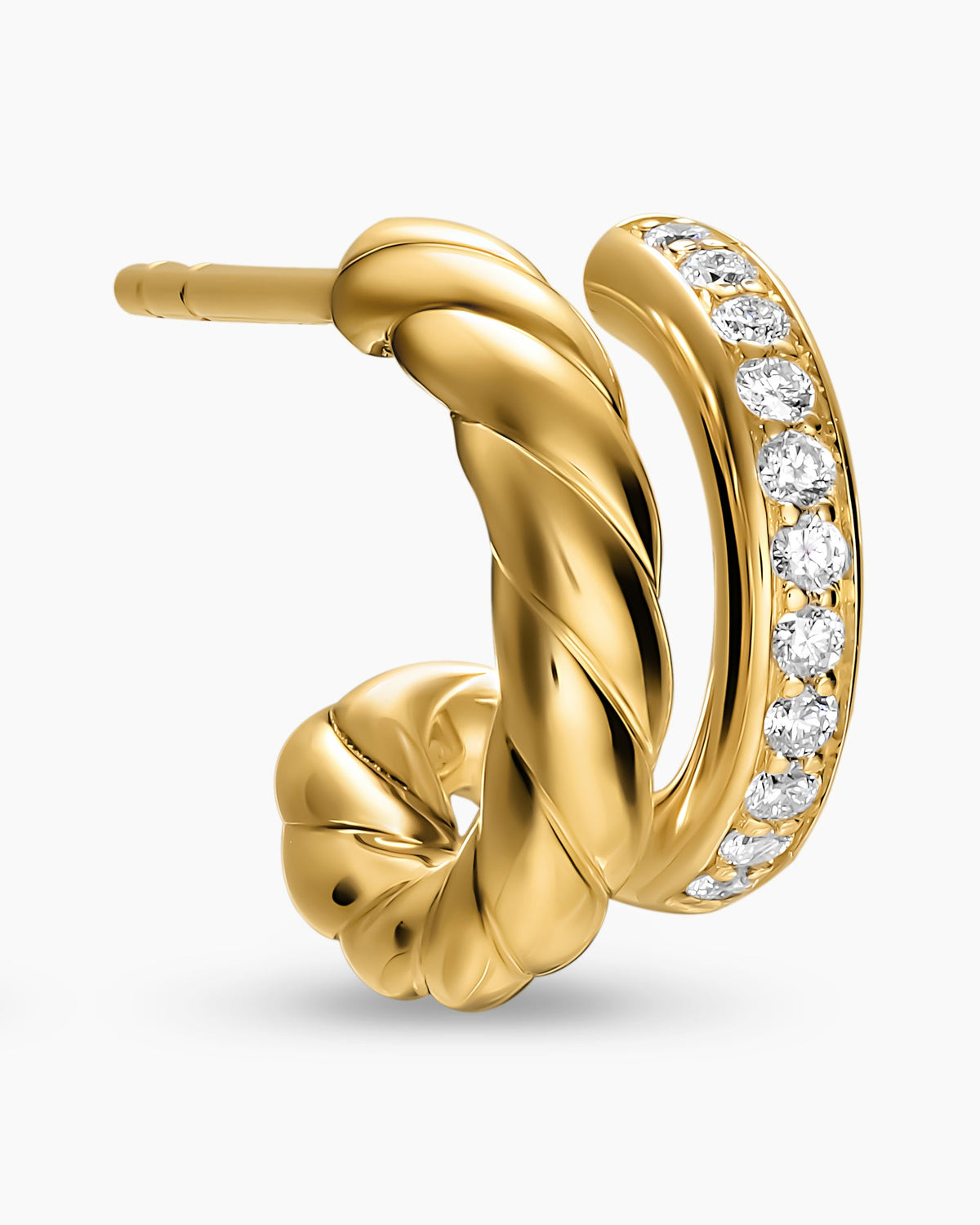David Yurman DY Mercer® Two Row Hoop Earrings in 18K Yellow Gold with Diamonds, 12mm David Yurman Women’s