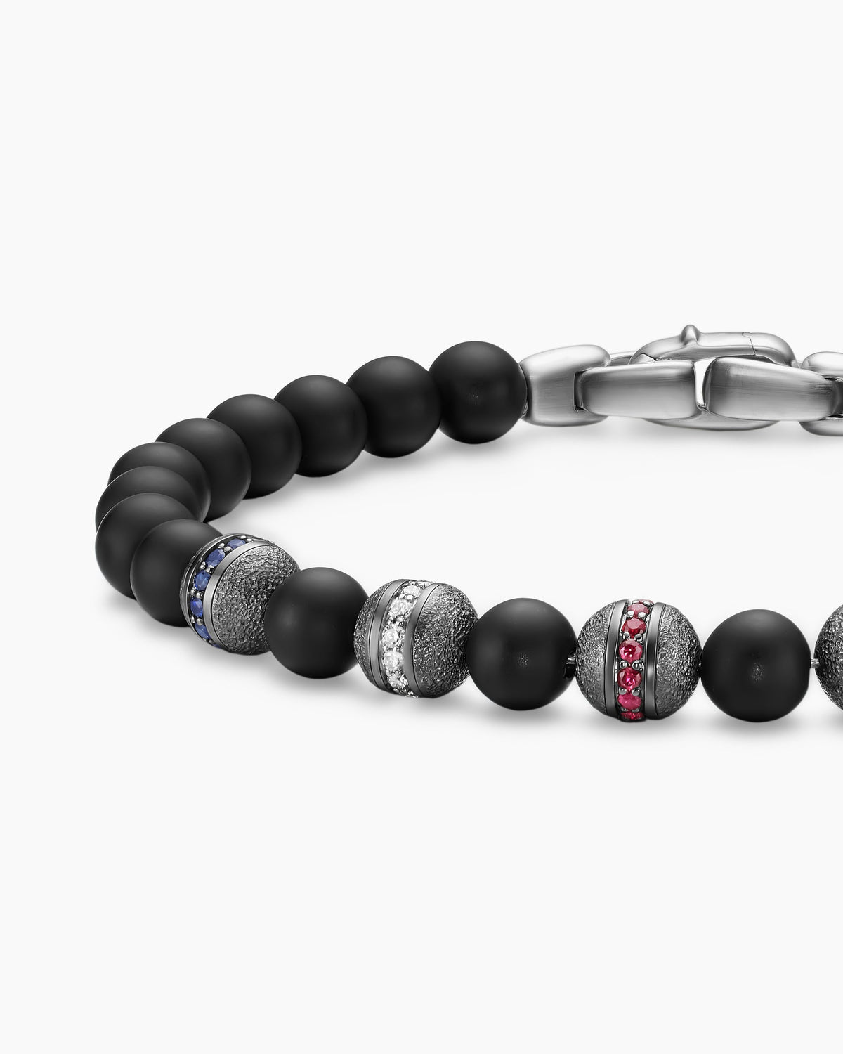 David Yurman Mens Spiritual Beads Flag Bracelet in Sterling Silver, 6mm David Yurman Men’s