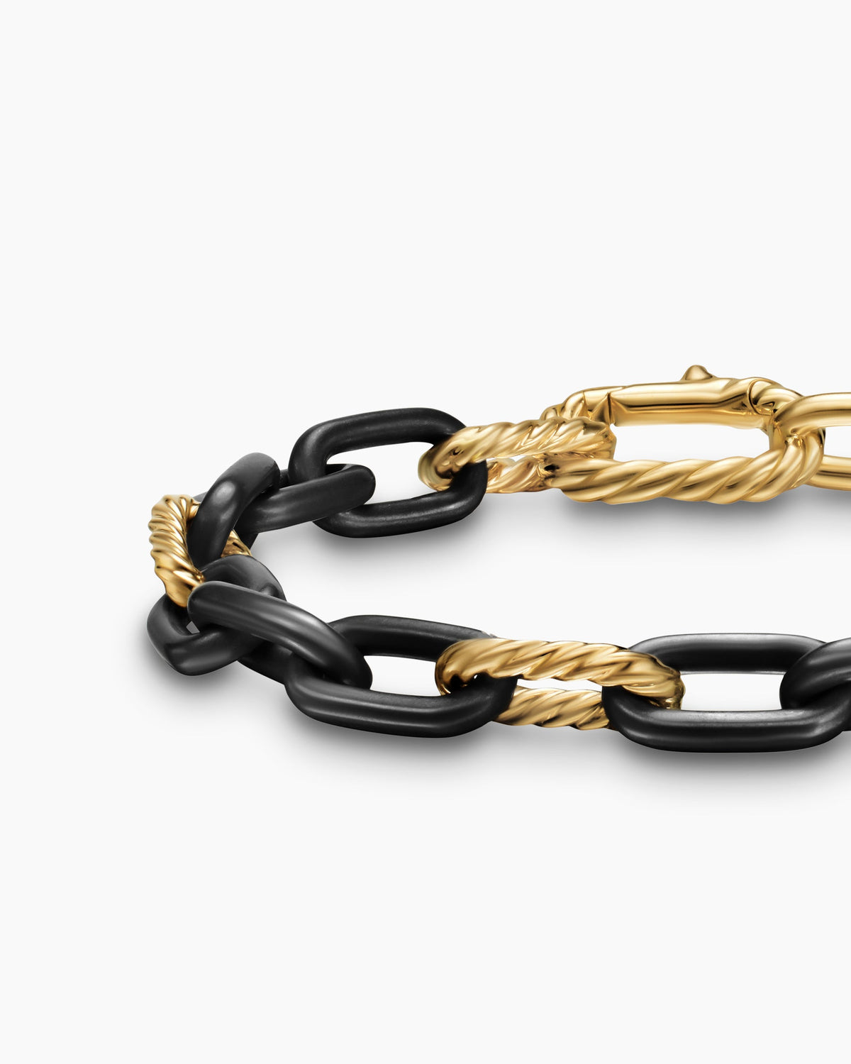 David Yurman Mens DY Madison Chain Bracelet in Black Titanium with 18K Yellow Gold, 8.5mm David Yurman Men’s