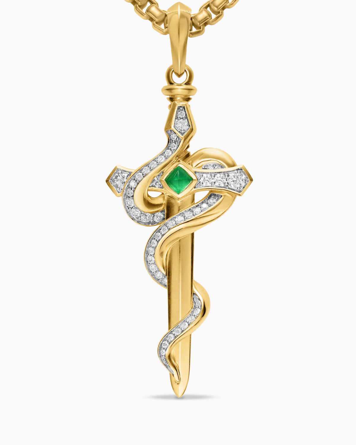 David Yurman Mens Ouroboros Snake Amulet in 18K Yellow Gold with Emerald and Diamonds, 48mm David Yurman Men’s