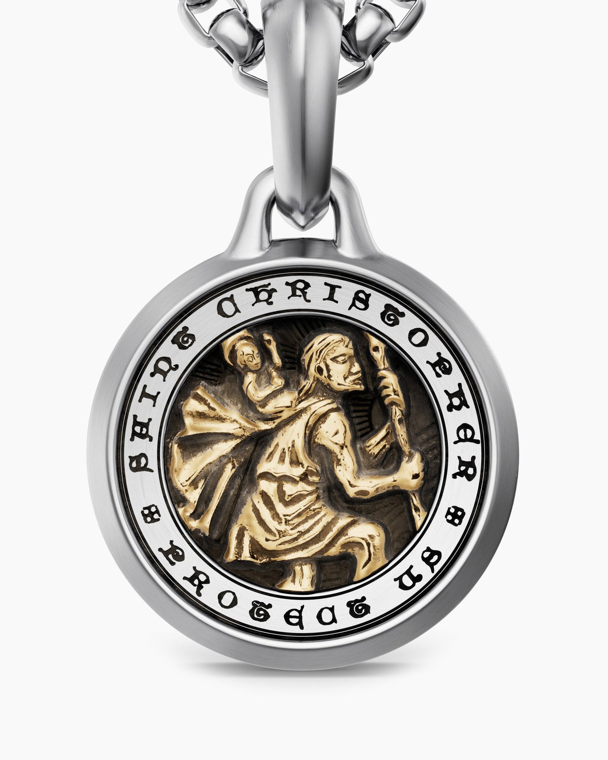 David Yurman Mens St. Christopher Amulet in Sterling Silver with 14K Yellow Gold, 21.2mm David Yurman Men’s