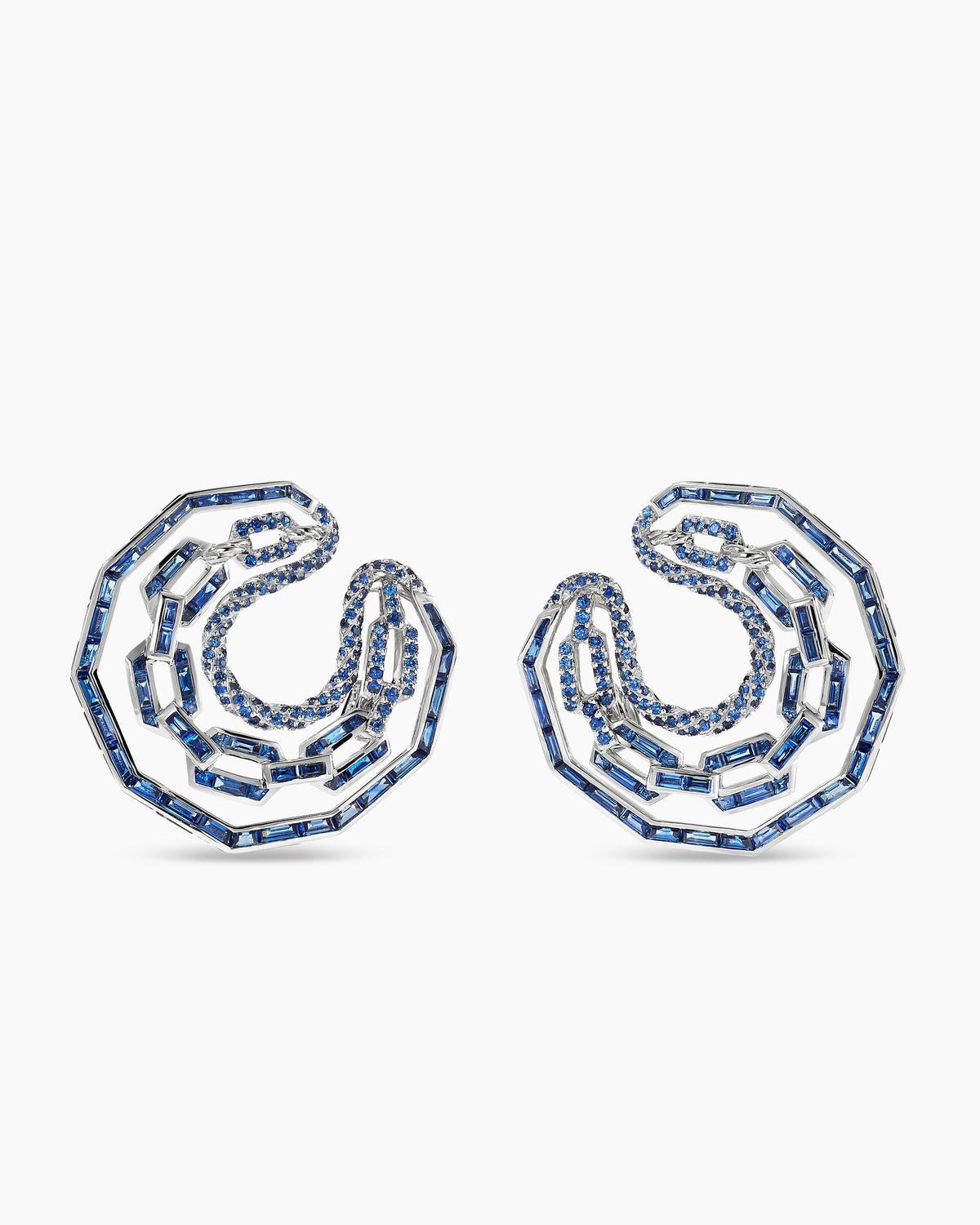 David Yurman Stax Round Hoop Earrings in White Gold with Blue Sapphires David Yurman High Jewelry