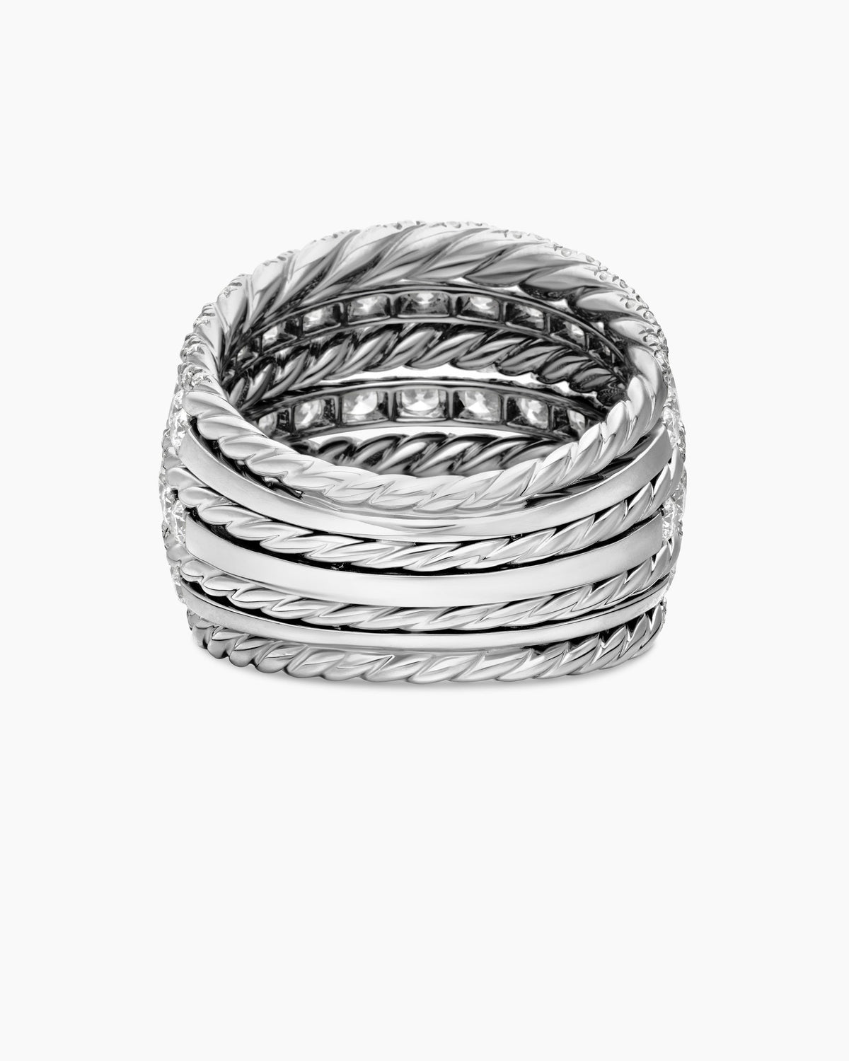 David Yurman Floating Diamonds Alternating Cable Dome Ring in White Gold David Yurman High Jewelry