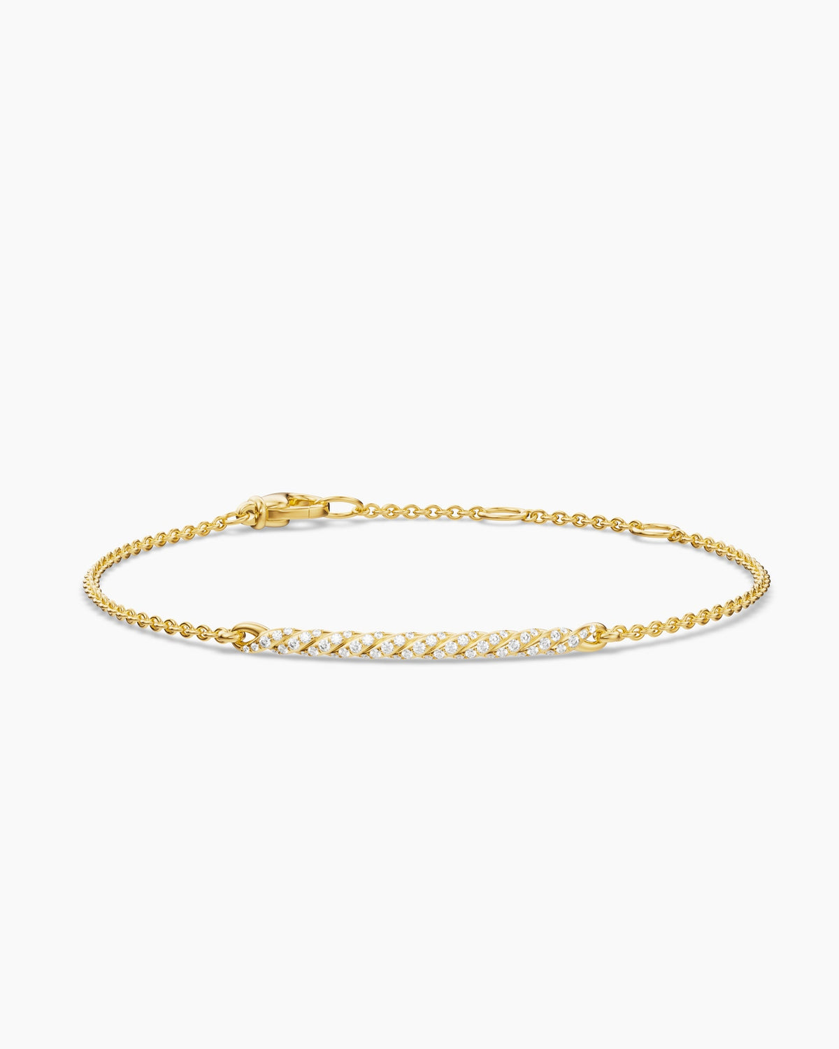 David Yurman Sculpted Cable Bar Chain Bracelet in 18K Yellow Gold with Diamonds, 2mm David Yurman Women’s