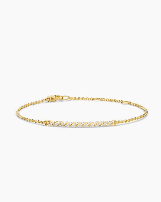 David Yurman Sculpted Cable Bar Chain Bracelet in 18K Yellow Gold with Diamonds, 2mm David Yurman Women’s