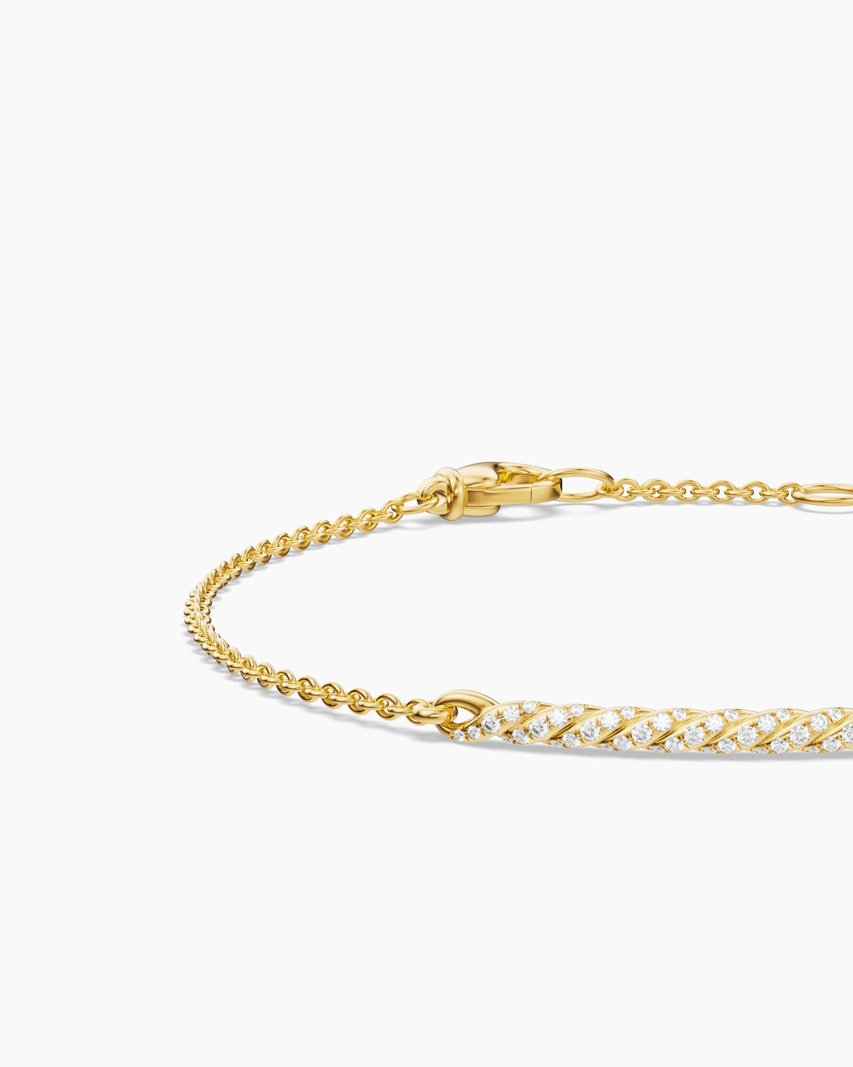David Yurman Sculpted Cable Bar Chain Bracelet in 18K Yellow Gold with Diamonds, 2mm David Yurman Women’s