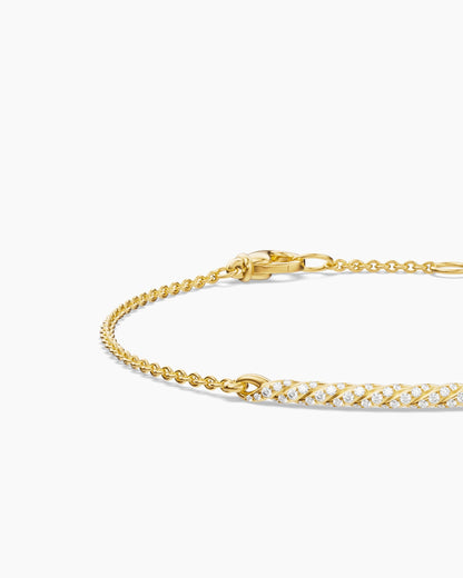 David Yurman Sculpted Cable Bar Chain Bracelet in 18K Yellow Gold with Diamonds, 2mm David Yurman Women’s