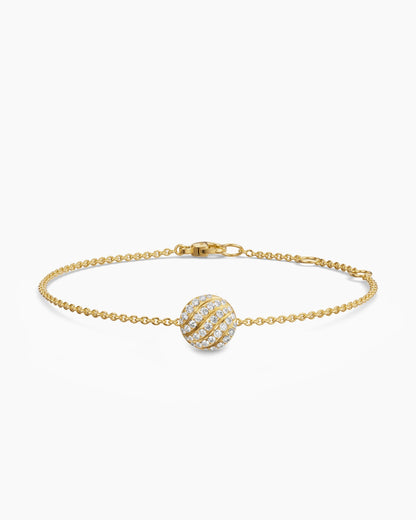 David Yurman Sculpted Cable Center Station Chain Bracelet in 18K Yellow Gold with Diamonds, 10mm David Yurman Women’s