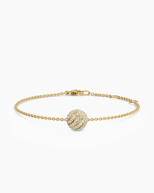 David Yurman Sculpted Cable Center Station Chain Bracelet in 18K Yellow Gold with Diamonds, 10mm David Yurman Women’s