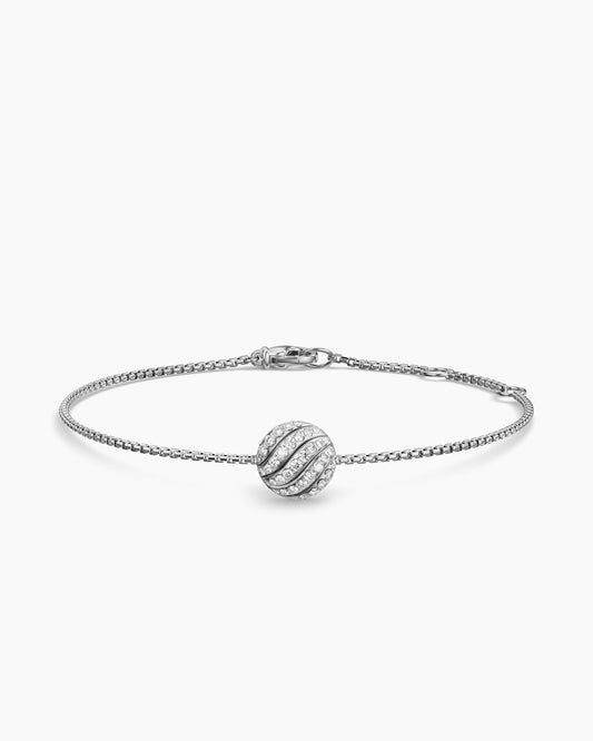 David Yurman Sculpted Cable Center Station Chain Bracelet in Sterling Silver with Diamonds, 10mm David Yurman Women’s