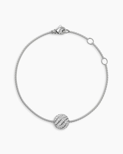 David Yurman Sculpted Cable Center Station Chain Bracelet in Sterling Silver with Diamonds, 10mm David Yurman Women’s