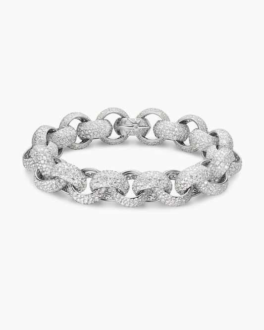 David Yurman Mosaic Pavé Round Link Chain Bracelet in White Gold David Yurman Women’s|High Jewelry