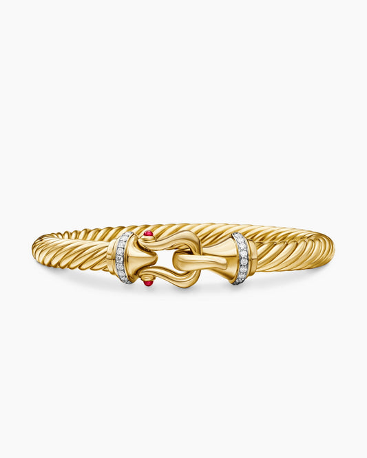 David Yurman Buckle Cablespira® Flex Bracelet in 18K Yellow Gold with Rubies and Diamonds, 7mm David Yurman Women’s