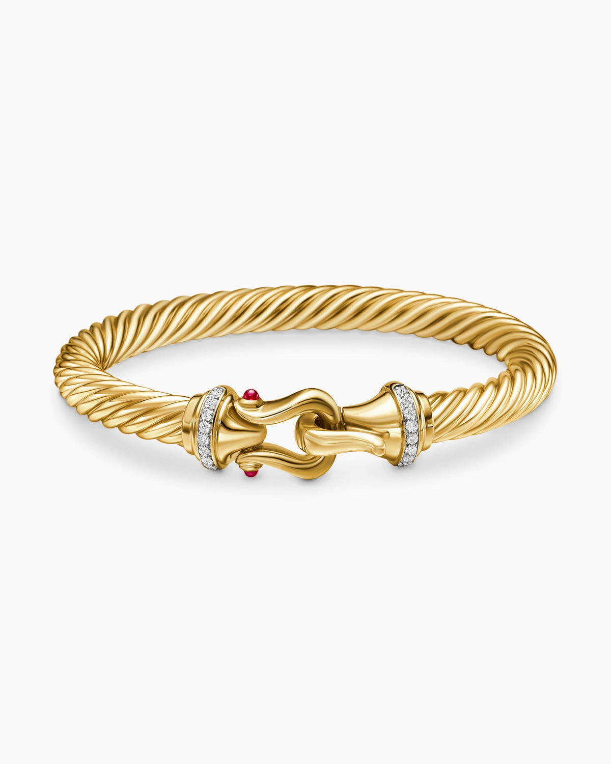 David Yurman Buckle Cablespira® Flex Bracelet in 18K Yellow Gold with Rubies and Diamonds, 7mm David Yurman Women’s