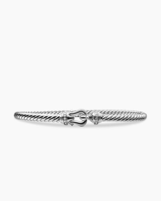 David Yurman Buckle Cablespira Flex Bracelet in 18K White Gold with Diamonds, 3.5mm David Yurman Women’s