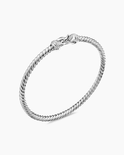 David Yurman Buckle Cablespira Flex Bracelet in 18K White Gold with Diamonds, 3.5mm David Yurman Women’s