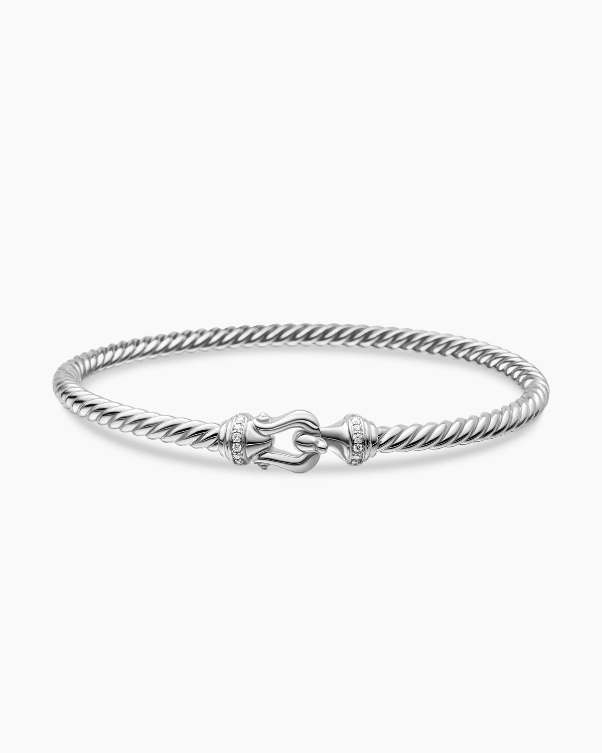 David Yurman Buckle Cablespira Flex Bracelet in 18K White Gold with Diamonds, 3.5mm David Yurman Women’s