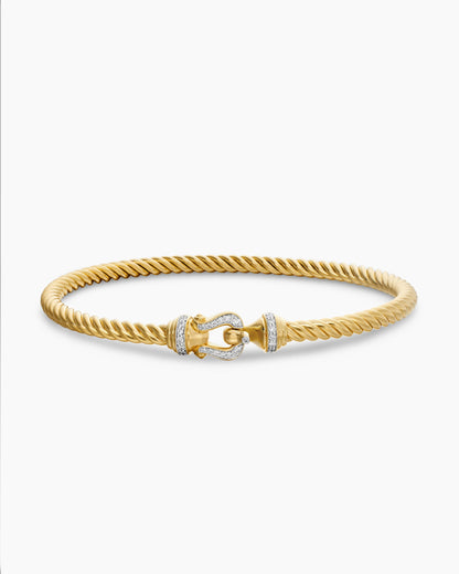David Yurman Buckle Cablespira Flex Bracelet in 18K Yellow Gold with Diamonds, 3.5mm David Yurman Women’s