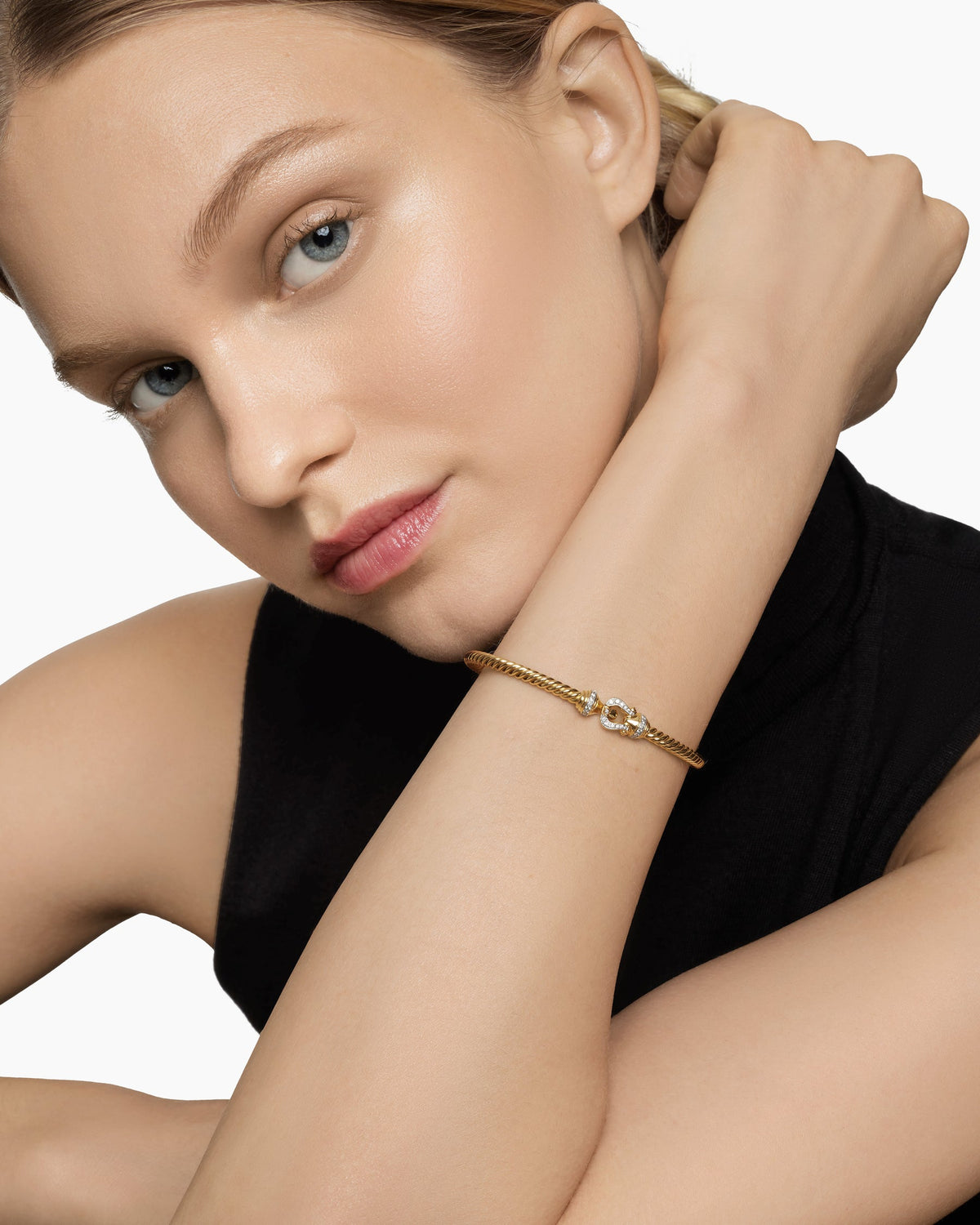 David Yurman Buckle Cablespira Flex Bracelet in 18K Yellow Gold with Diamonds, 3.5mm David Yurman Women’s