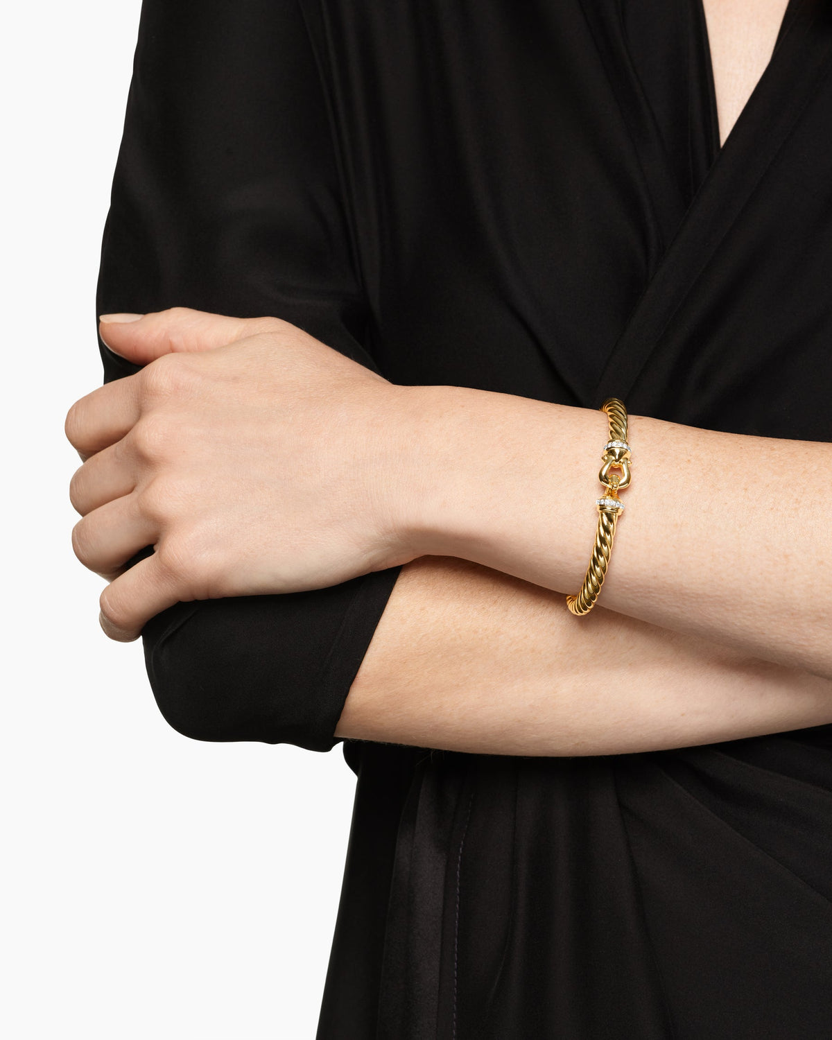 David Yurman Cablespira Flex Buckle Bracelet in 18K Yellow Gold with Diamonds, 6mm David Yurman Women’s