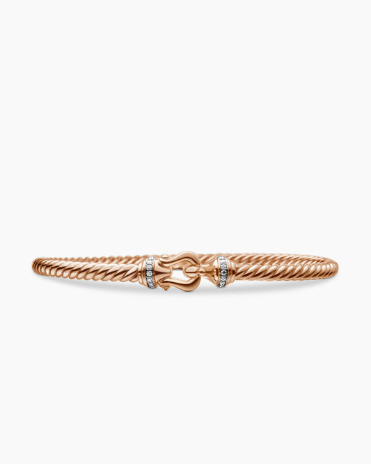 David Yurman Buckle Cablespira Flex Bracelet in 18K Rose Gold with Diamonds, 3.5mm David Yurman Women’s