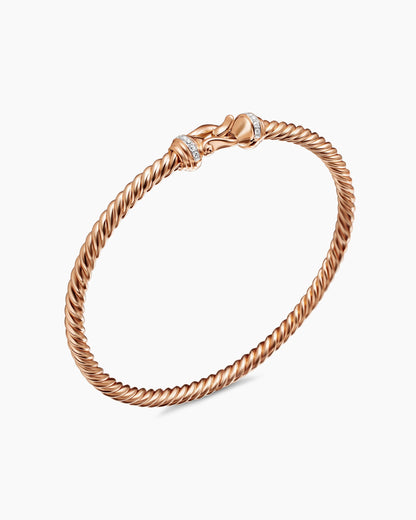 David Yurman Buckle Cablespira Flex Bracelet in 18K Rose Gold with Diamonds, 3.5mm David Yurman Women’s