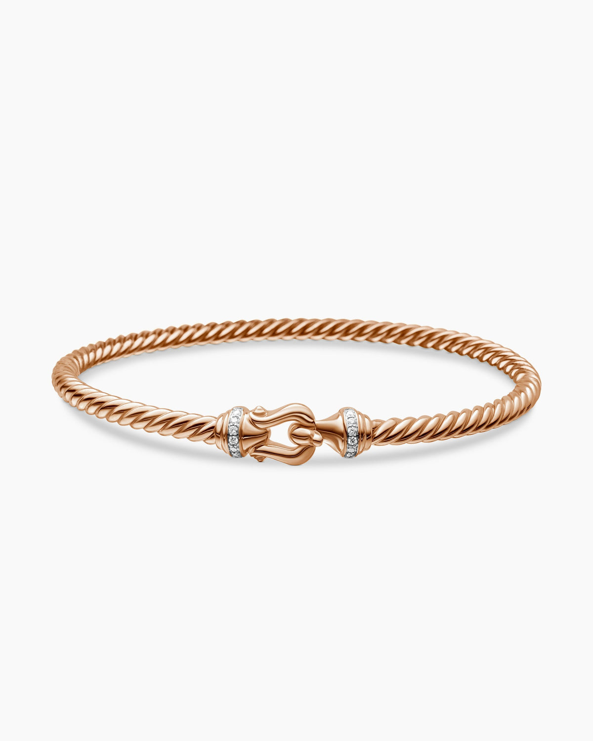 David Yurman Buckle Cablespira Flex Bracelet in 18K Rose Gold with Diamonds, 3.5mm David Yurman Women’s