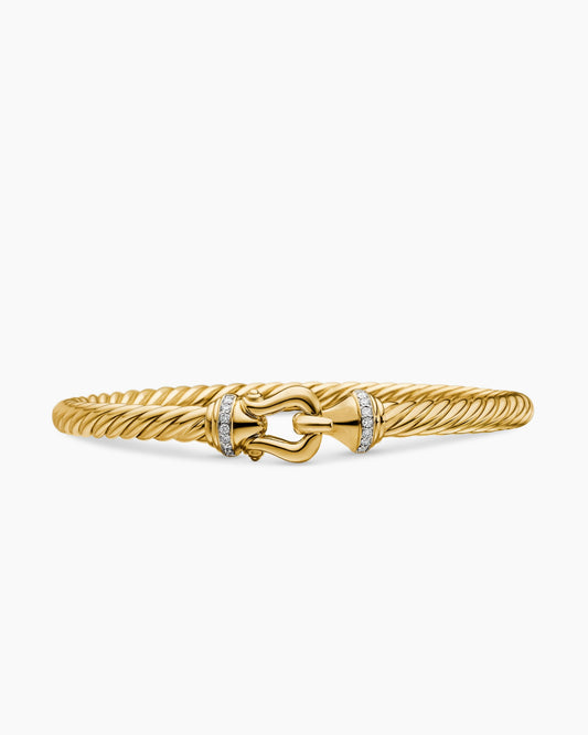 David Yurman Buckle Cablespira Flex Bracelet in 18K Yellow Gold with Diamonds, 5mm David Yurman Women’s
