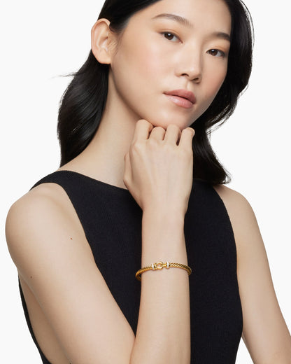 David Yurman Buckle Cablespira Flex Bracelet in 18K Yellow Gold with Diamonds, 5mm David Yurman Women’s