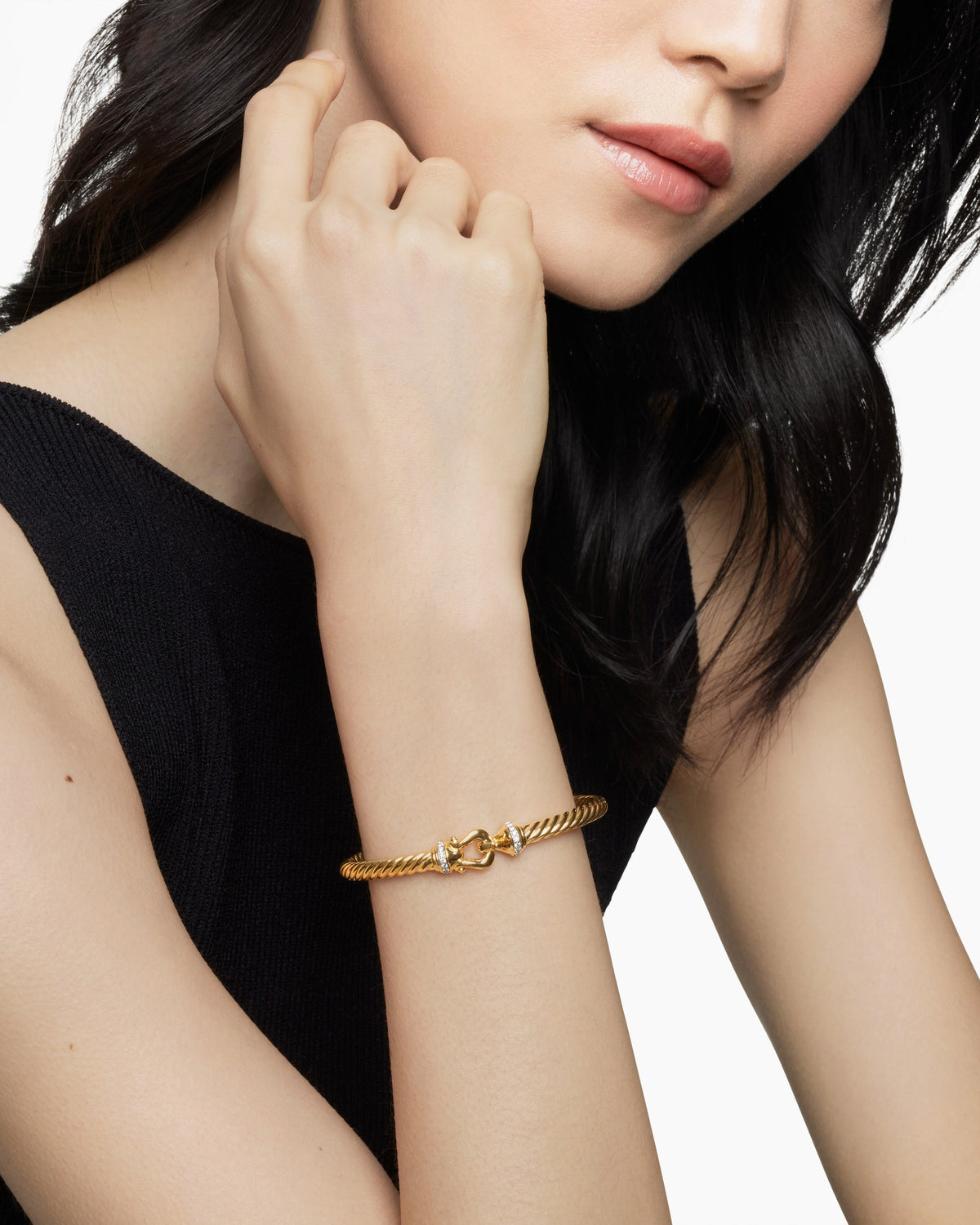 David Yurman Buckle Cablespira Flex Bracelet in 18K Yellow Gold with Diamonds, 5mm David Yurman Women’s