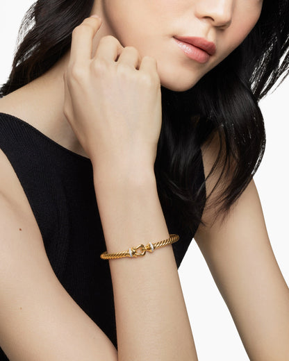 David Yurman Buckle Cablespira Flex Bracelet in 18K Yellow Gold with Diamonds, 5mm David Yurman Women’s