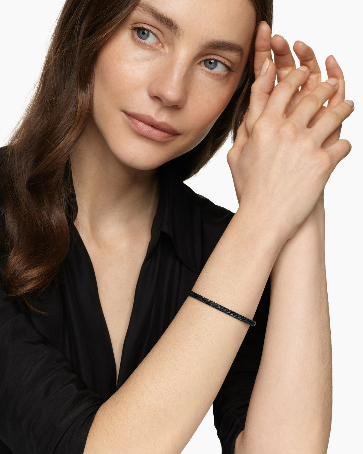 David Yurman Sculpted Cable Bangle Bracelet in Black Titanium with Diamonds, 4.6mm David Yurman Women’s
