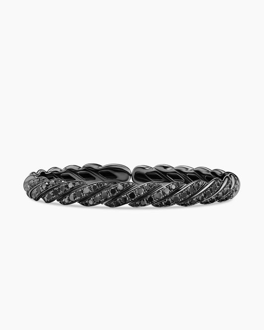 David Yurman Sculpted Cable Flex Bracelet in 18K White Gold with Black Rhodium and Diamonds, 7.8mm David Yurman Women’s