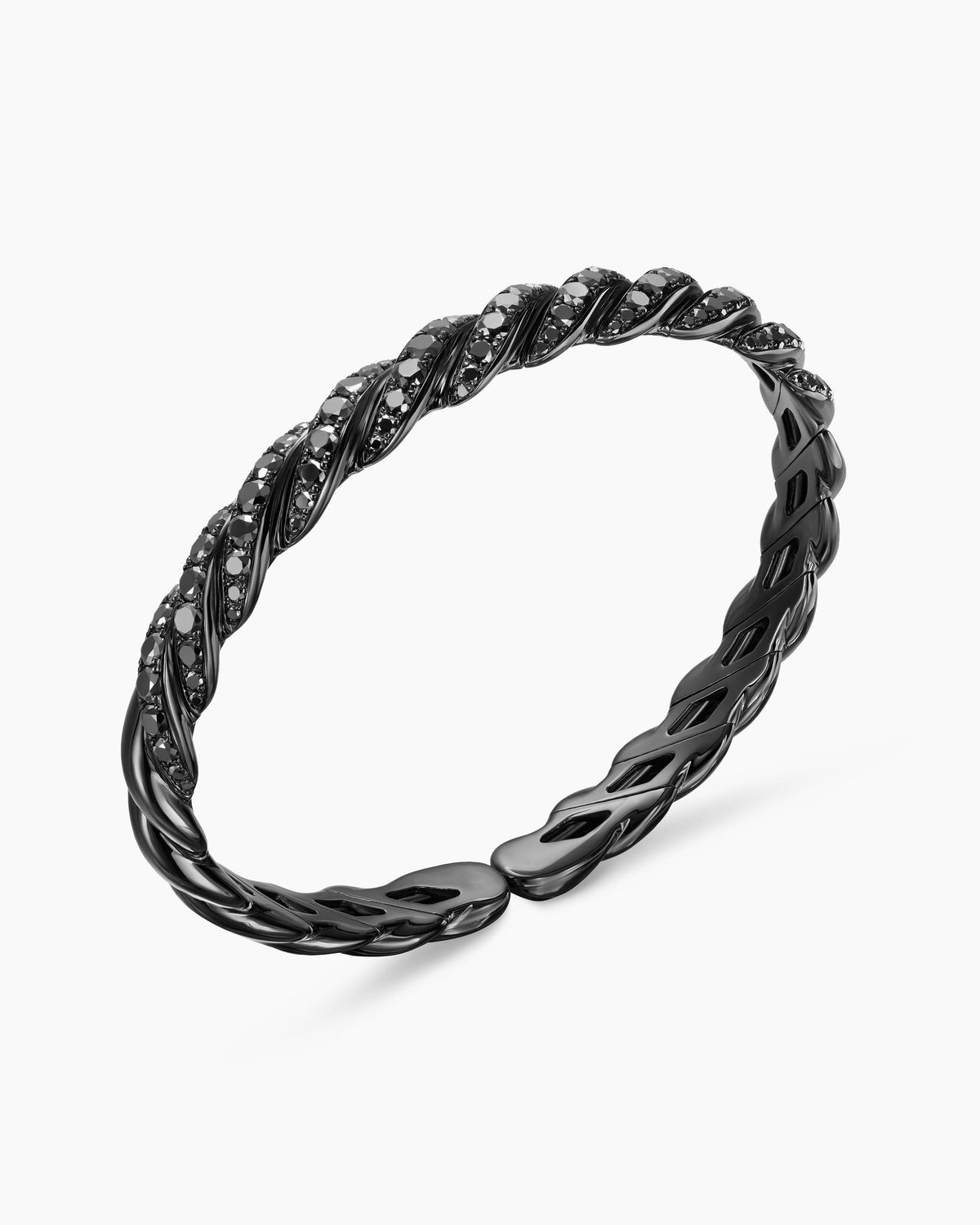 David Yurman Sculpted Cable Flex Bracelet in 18K White Gold with Black Rhodium and Diamonds, 7.8mm David Yurman Women’s