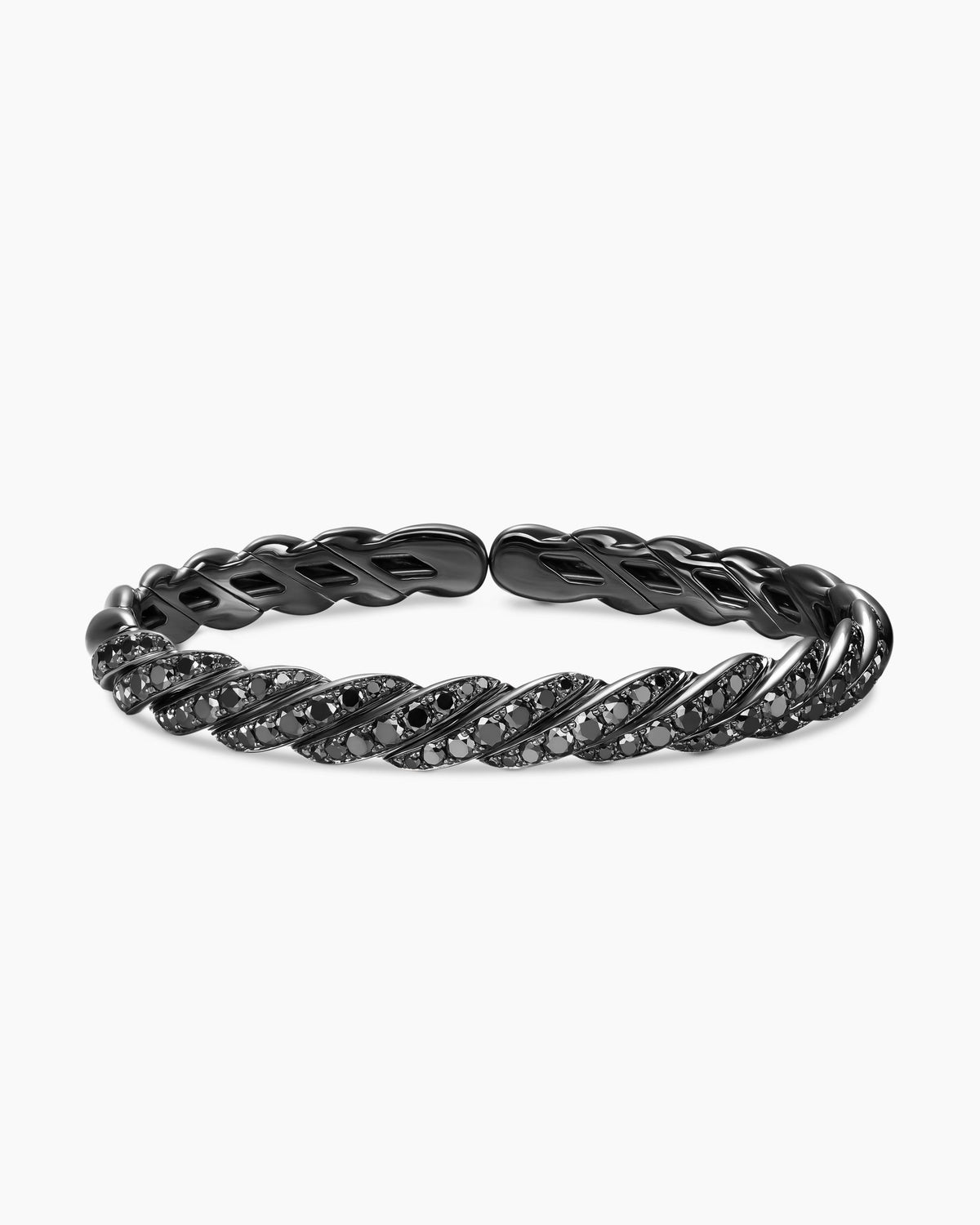 David Yurman Sculpted Cable Flex Bracelet in 18K White Gold with Black Rhodium and Diamonds, 7.8mm David Yurman Women’s