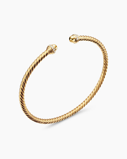 David Yurman Classic Cablespira Flex Bracelet in 18K Yellow Gold with Diamonds, 3mm David Yurman Women’s