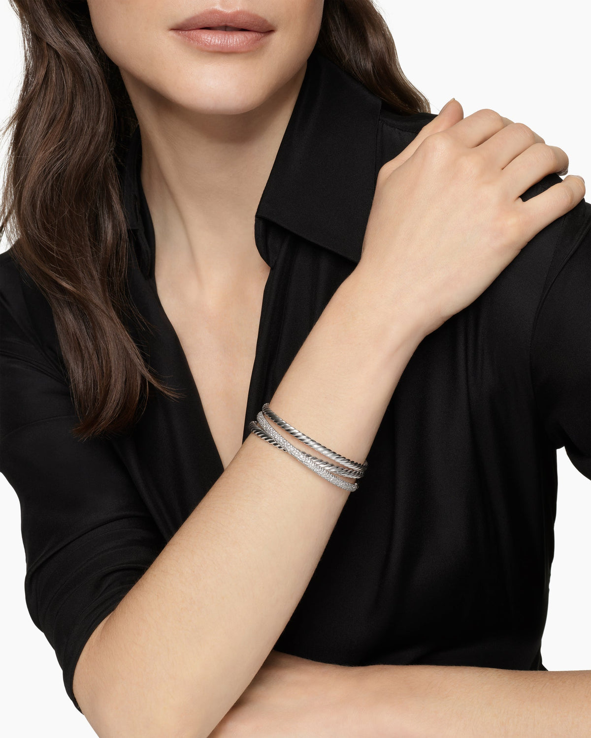 David Yurman Pavé Crossover Three Row Cuff Bracelet David Yurman Women’s