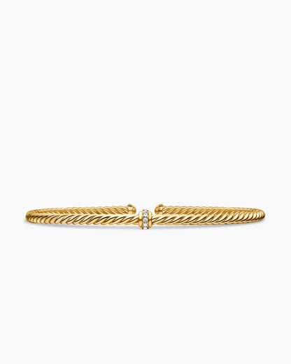 David Yurman Classic Cablespira Flex Station Bracelet in 18K Yellow Gold with Diamonds, 3mm David Yurman Women’s