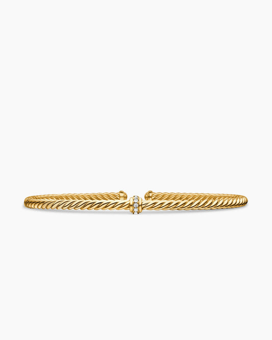 David Yurman Classic Cablespira Flex Station Bracelet in 18K Yellow Gold with Diamonds, 3mm David Yurman Women’s