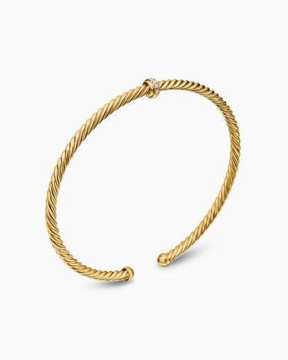 David Yurman Classic Cablespira Flex Station Bracelet in 18K Yellow Gold with Diamonds, 3mm David Yurman Women’s