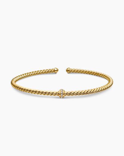 David Yurman Classic Cablespira Flex Station Bracelet in 18K Yellow Gold with Diamonds, 3mm David Yurman Women’s