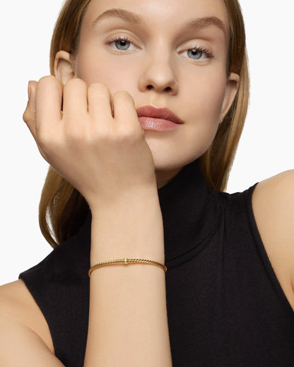 David Yurman Classic Cablespira Flex Station Bracelet in 18K Yellow Gold with Diamonds, 3mm David Yurman Women’s