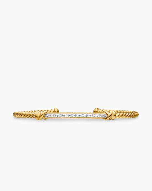 David Yurman Petite Helena Cablespira Flex Station Bracelet in 18K Yellow Gold with Diamonds, 3mm David Yurman Women’s