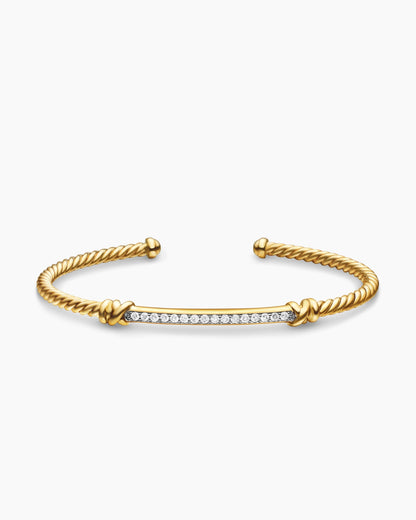David Yurman Petite Helena Cablespira Flex Station Bracelet in 18K Yellow Gold with Diamonds, 3mm David Yurman Women’s