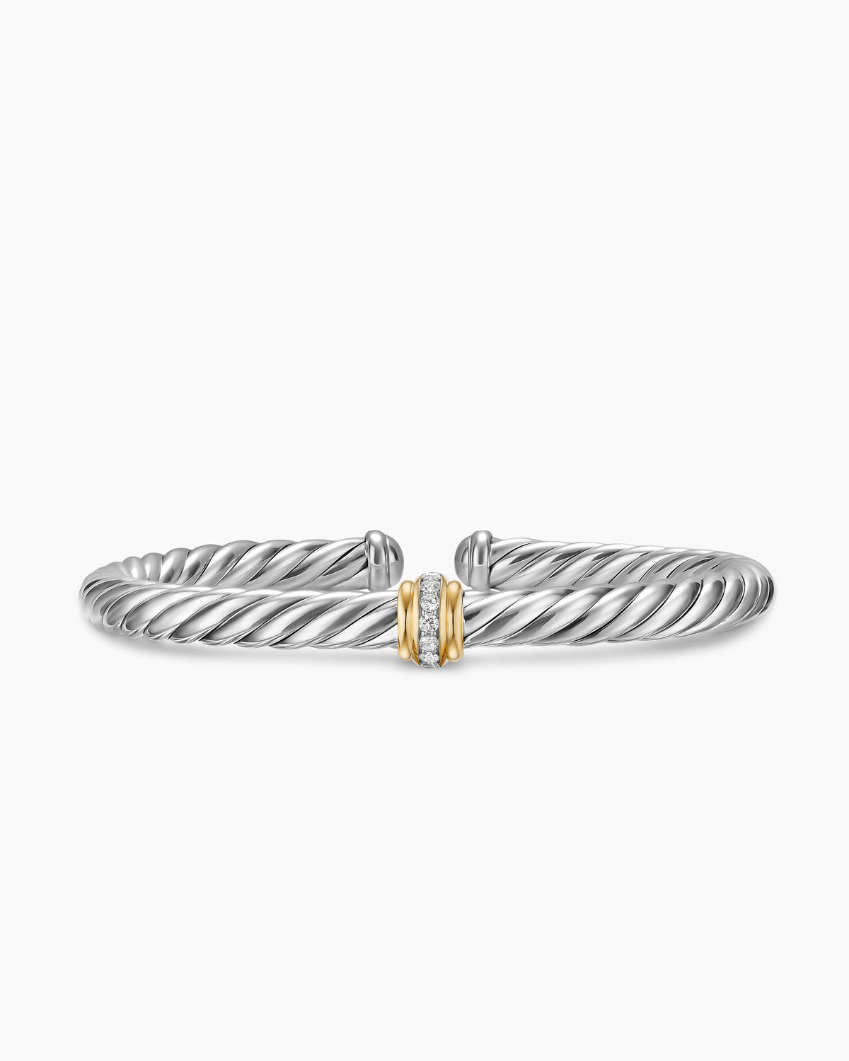 David Yurman Cable Flex Center Station Bracelet in Sterling Silver with 14K Yellow Gold and Diamonds, 6mm David Yurman Women’s