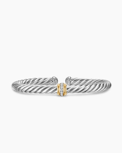 David Yurman Cable Flex Center Station Bracelet in Sterling Silver with 14K Yellow Gold and Diamonds, 6mm David Yurman Women’s