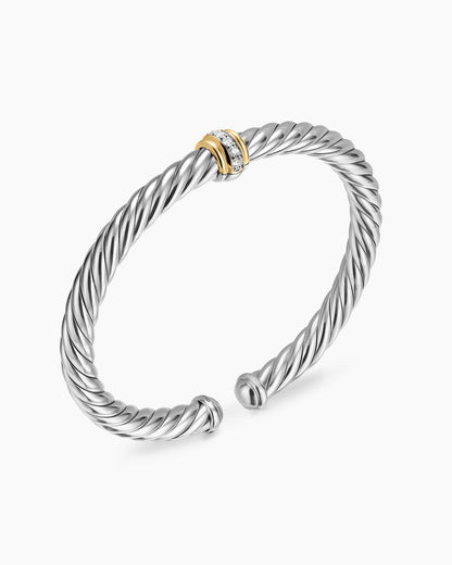 David Yurman Cable Flex Center Station Bracelet in Sterling Silver with 14K Yellow Gold and Diamonds, 6mm David Yurman Women’s