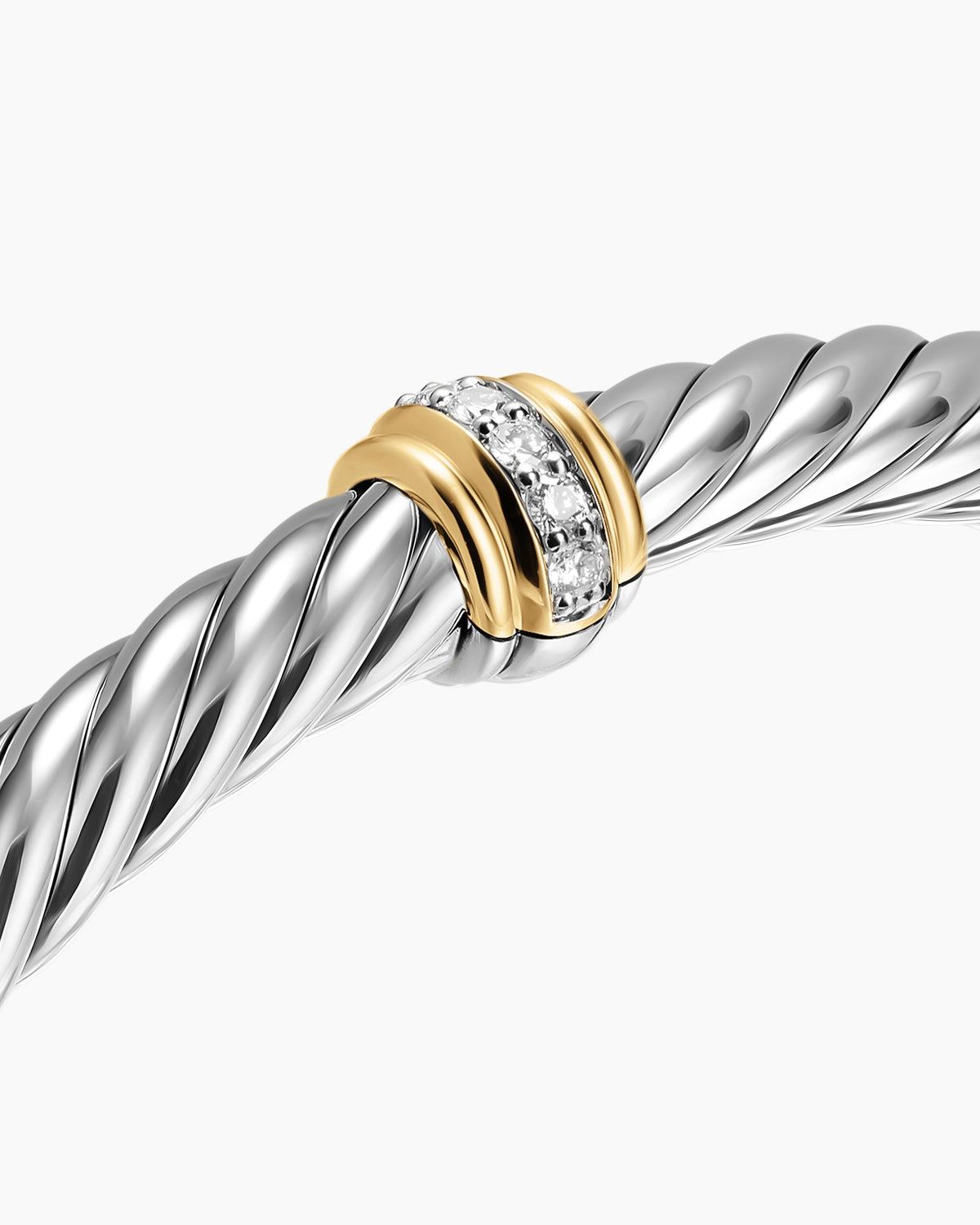 David Yurman Cable Flex Center Station Bracelet in Sterling Silver with 14K Yellow Gold and Diamonds, 6mm David Yurman Women’s