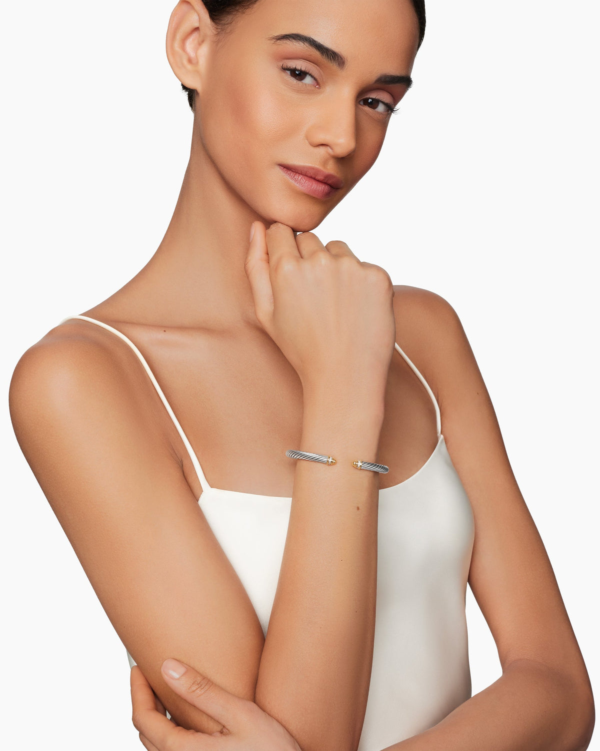 David Yurman Classic Cable Bracelet in Sterling Silver with 18K Yellow Gold and Diamonds, 5mm David Yurman Women’s
